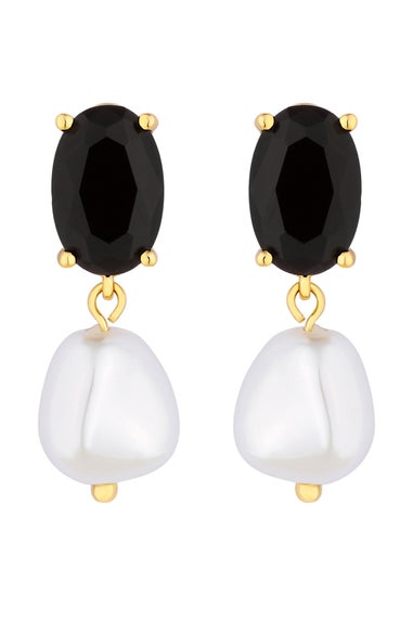 Jon Richard Gold Plated Cubic Zirconia Jet Stone And Pearl Drop Earrings