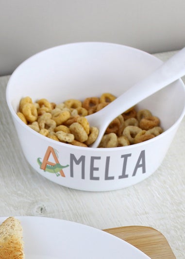 Personalised Memento Company White Animal Alphabet Plastic Bowl