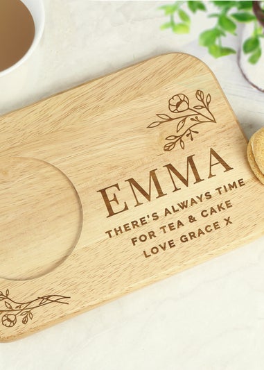 Personalised Memento Company Wood Floral Coaster Tray