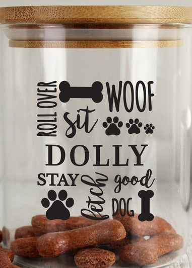 Personalised Memento Company Clear Glass Dog Treat Jar with Bamboo Lid