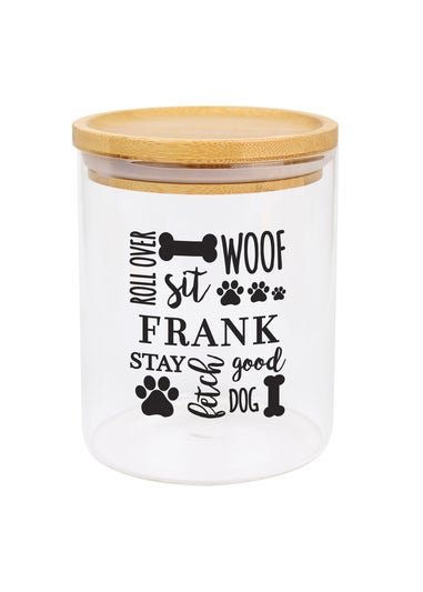 Personalised Memento Company Clear Glass Dog Treat Jar with Bamboo Lid