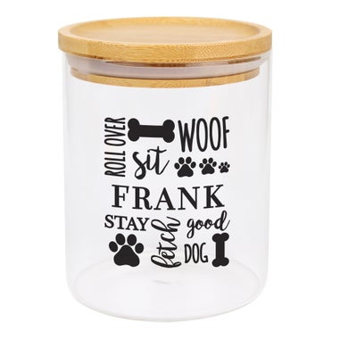 Personalised Memento Company Clear Glass Dog Treat Jar with Bamboo Lid