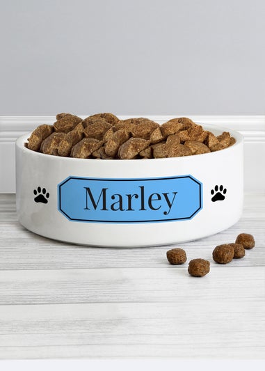 Personalised Memento Company Blue Plaque 14cm Medium Pet Bowl