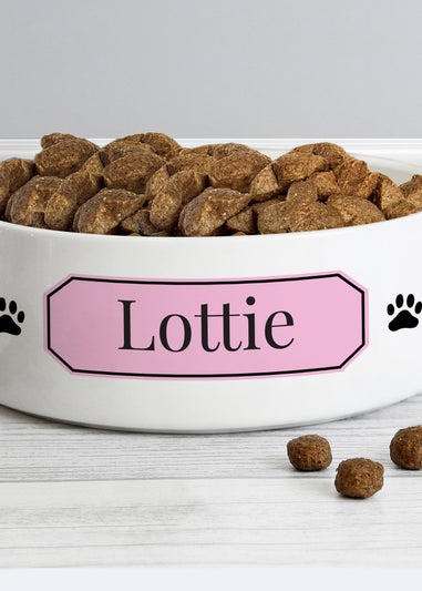 Personalised Memento Company Pink Plaque 14cm Medium Pet Bowl