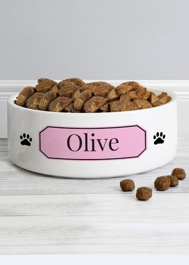 Personalised Memento Company Pink Plaque 14cm Medium Pet Bowl