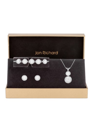 Jon Richard Silver Plated Crystal Halo Double Solitaire Trio Set Gift Boxed