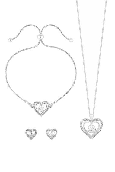 Jon Richard Silver Plated Crystal Heart Trio Set - Gift Boxed