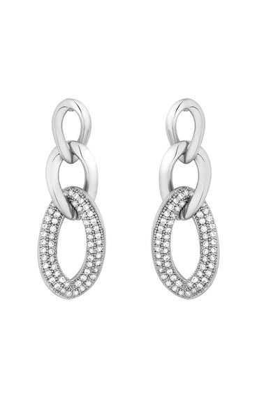 Jon Richard Silver Plated Polished And Crystal Chain Drop Earrings