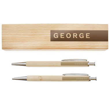 Personalised Memento Company Wood Name Only Pen and Pencil Set