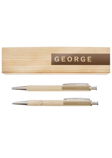 Personalised Memento Company Wood Name Only Pen and Pencil Set