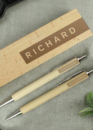 Personalised Memento Company Wood Name Only Pen and Pencil Set