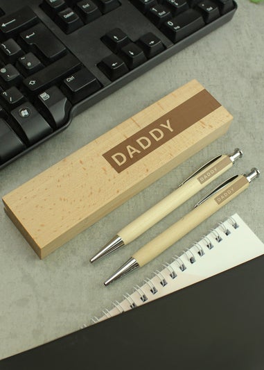 Personalised Memento Company Wood Name Only Pen and Pencil Set