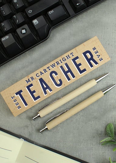 Personalised Memento Company Wood Best Teacher Pen and Pencil Set