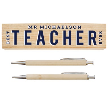 Personalised Memento Company Wood Best Teacher Pen and Pencil Set