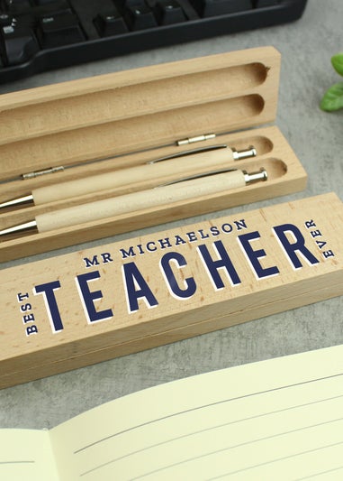 Personalised Memento Company Wood Best Teacher Pen and Pencil Set