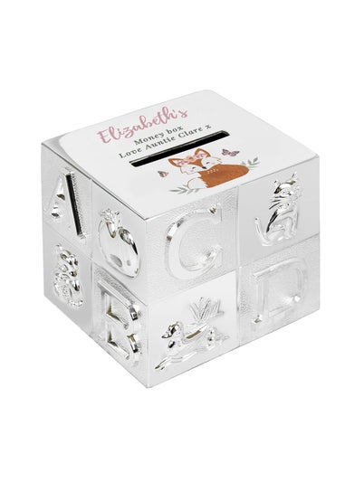 Personalised Memento Company Silver Woodland Fox ABC Money Box