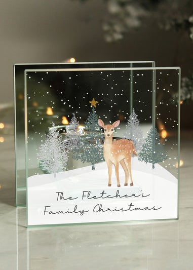 Personalised Memento Company Clear Christmas Deer Glass Tea Light Candle Holder