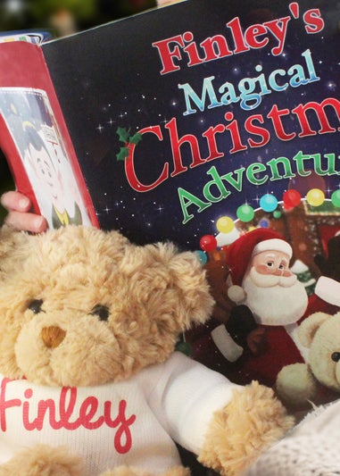 Personalised Memento Company Blue Magical Christmas Adventure Story Book and Teddy Bear