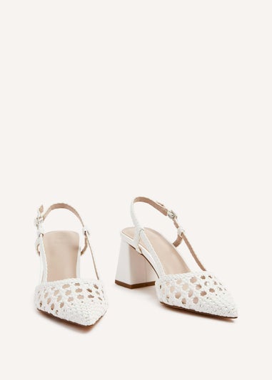 Linzi Florence White Faux Leather Woven Block Court Heels