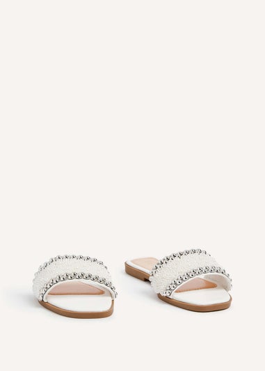 Linzi Stassie White Pearl Embellished Flat Sandals