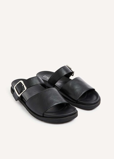 Linzi Amabel Black Faux Leather Two Part Sandal