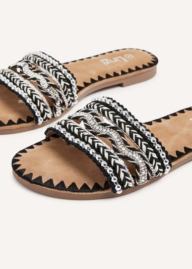 Linzi Maeva Black Aztec Inspired Embellished Slider Sandals