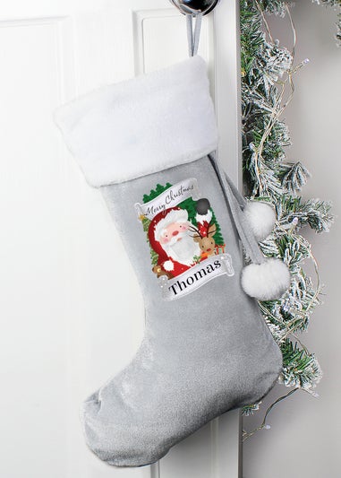 Personalised Memento Company Grey Christmas Santa Stocking