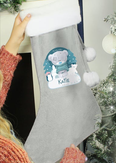 Personalised Memento Company Grey First Christmas Tiny Tatty Teddy Stocking