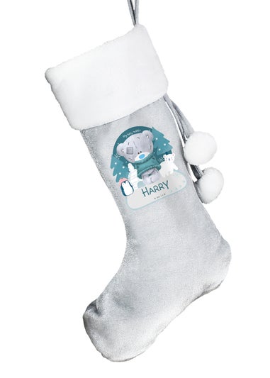 Personalised Memento Company Grey First Christmas Tiny Tatty Teddy Stocking