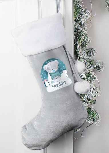 Personalised Memento Company Grey First Christmas Tiny Tatty Teddy Stocking