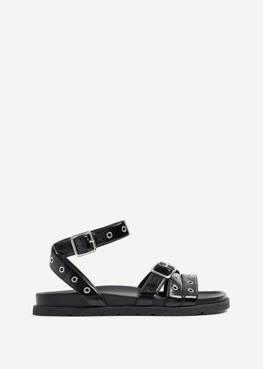 Linzi Huxley Black Faux Patent Eyelet Detailed Two Part Sandal