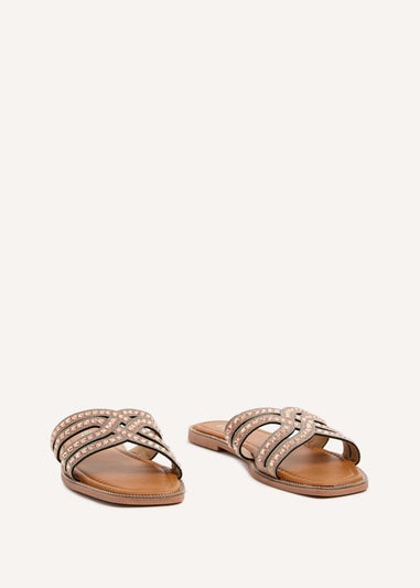 Linzi Alondra Rose Gold Diamante Embellished Flat Slider Sandals