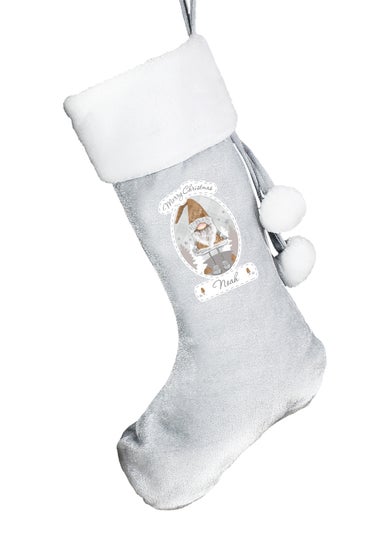 Personalised Memento Company Grey Christmas Gonk Silver Stocking