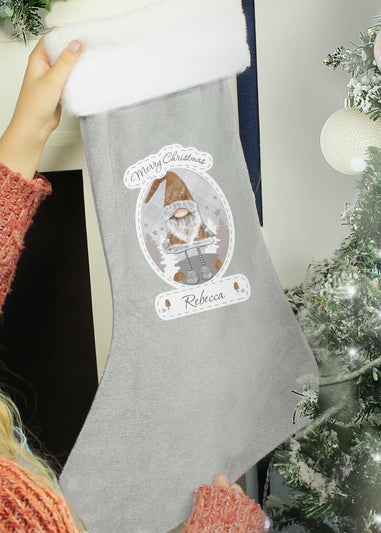 Personalised Memento Company Grey Christmas Gonk Silver Stocking