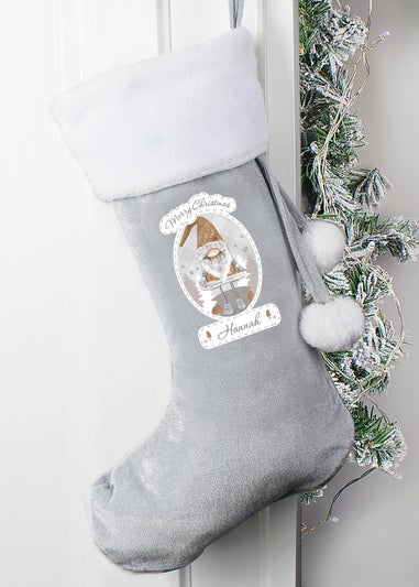 Personalised Memento Company Grey Christmas Gonk Silver Stocking