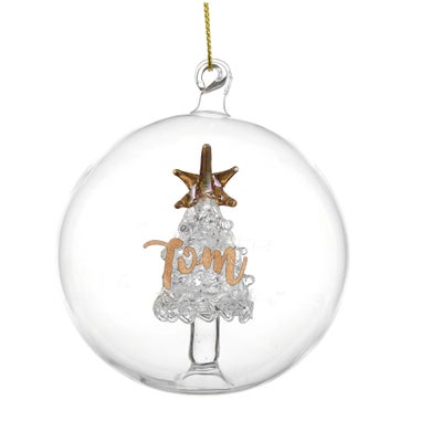 Personalised Memento Company Clear Gold Glitter Name Only Tree Glass Bauble