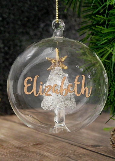 Personalised Memento Company Clear Gold Glitter Name Only Tree Glass Bauble