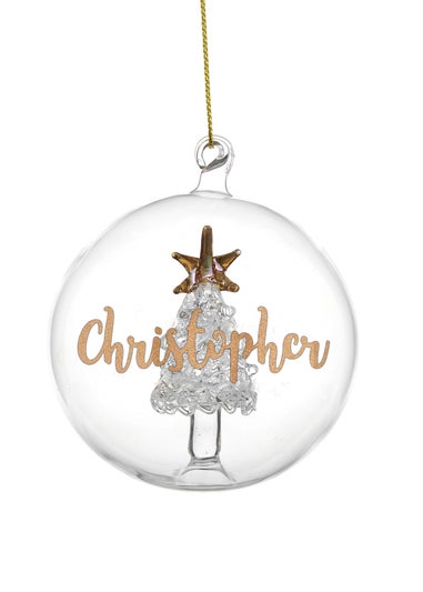 Personalised Memento Company Clear Gold Glitter Name Only Tree Glass Bauble