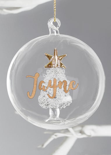 Personalised Memento Company Clear Gold Glitter Name Only Tree Glass Bauble