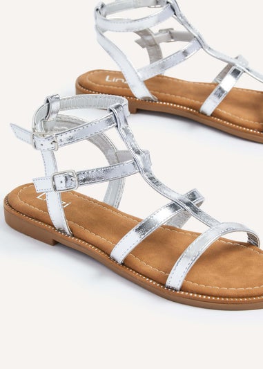 Linzi Belinda Silver Faux Leather Gladiator Style Sandal