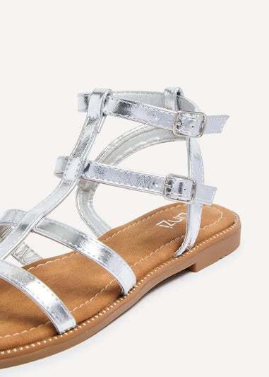 Linzi Belinda Silver Faux Leather Gladiator Style Sandal