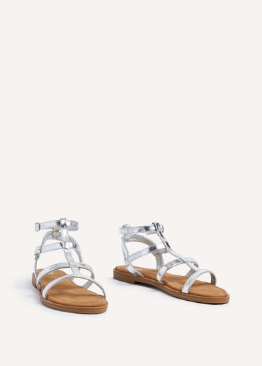 Linzi Belinda Silver Faux Leather Gladiator Style Sandal