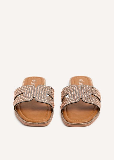 Linzi Devon Rose Gold Diamante Link Design Flat Sandal