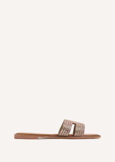 Linzi Devon Rose Gold Diamante Link Design Flat Sandal