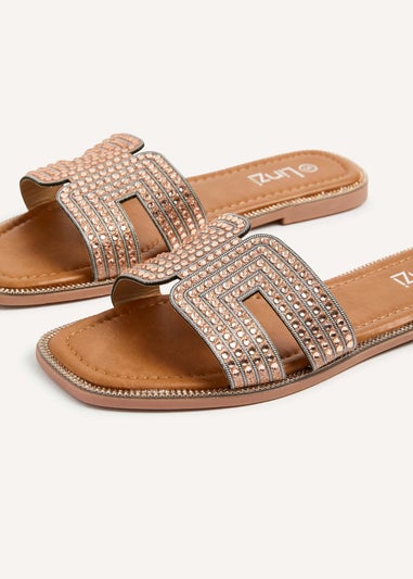 Linzi Devon Rose Gold Diamante Link Design Flat Sandal