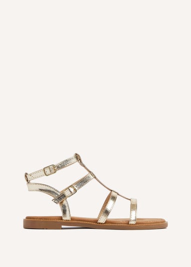 Linzi Belinda Gold Faux Leather Gladiator Style Sandal