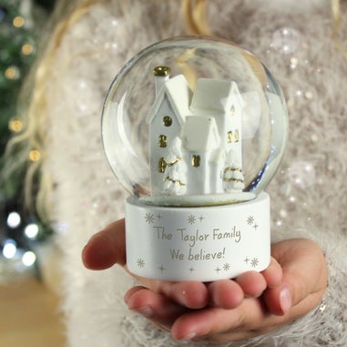 Personalised Memento Company White Message Village Glitter Snow Globe