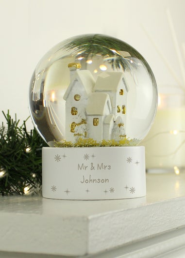 Personalised Memento Company White Message Village Glitter Snow Globe