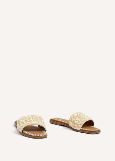 Linzi Aloha Beige Beaded Flat Slider Sandal