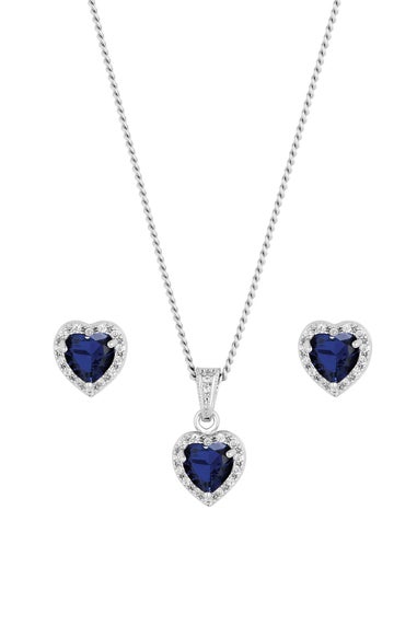 Jon Richard Rhodium Plated Blue Cubic Zirconia Heart Set - Gift Boxed